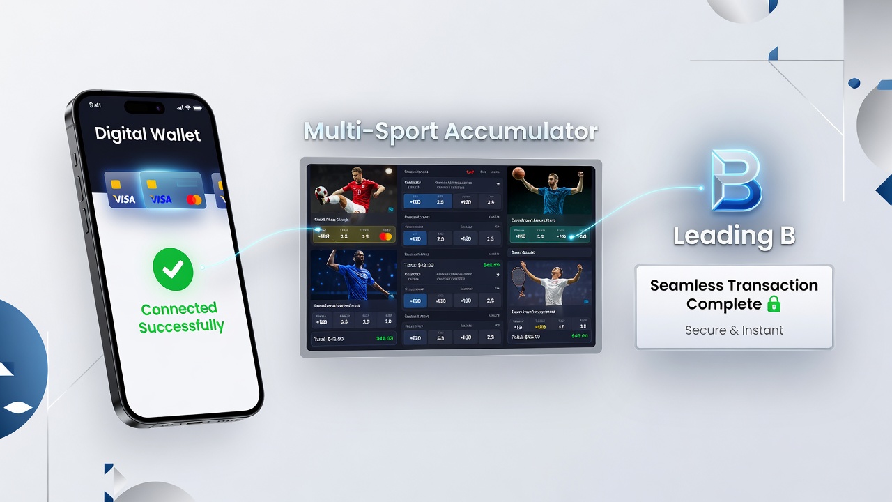 Mobile screen displaying multi-sport accumulator bet funded via digital wallet